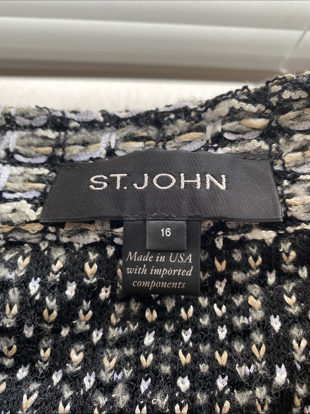 St. John Knits Tweed Zip Blazer Size 16 Pocket in Black/Silver/Taupe/Cream - Picture 4 of 6